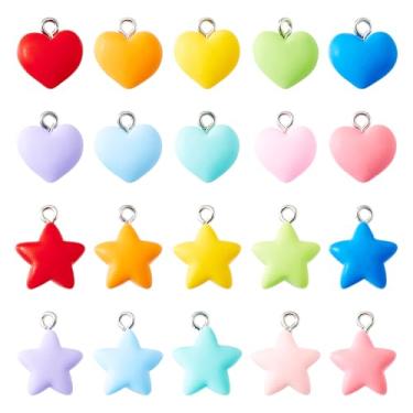 Imagem de Spritewelry Pingentes de coração, 40 peças, lindos pingentes de resina de coração doce, pingente de estrela do amor dos namorados para fazer joias, pulseiras, colar e brincos