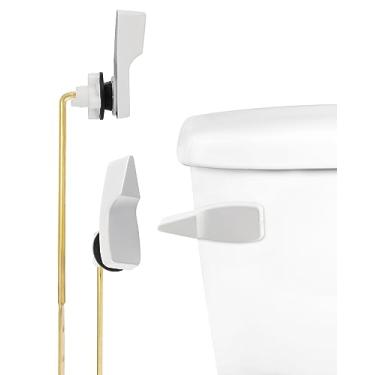 Imagem de Hibbent Substituição do puxador do vaso sanitário, alavanca de descarga de tanque de montagem frontal compatível com o padrão americano, alavanca de viagem de vaso sanitário com correntes de melindrosa de aço inoxidável, branca