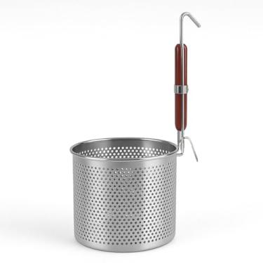 Imagem de Cesta de macarrão de malha, coador de alimentos, coador de panela quente com cabo de madeira redondo, coador de aranha de malha de aço inoxidável para macarrão, macarrão, bolinho de vegetais
