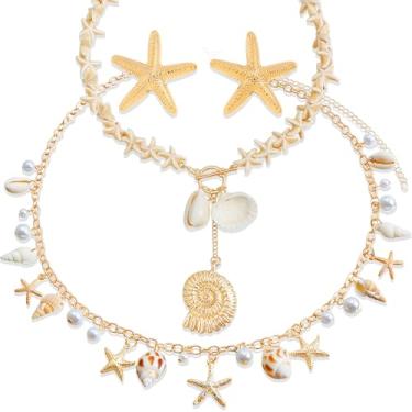 Imagem de JeVenis Brincos de estrela do mar, colar, pulseira, grampo de cabelo, fantasia de sereia, acessórios de praia, joias femininas, strass de resina