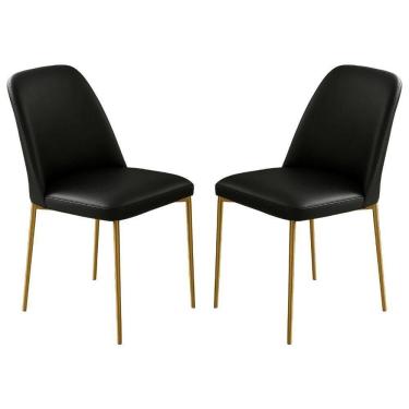 Imagem de Conjunto 2 Cadeiras Londres Couro Preto Metal Dourado