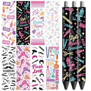Imagem de Peacoblue Adesivo de transferência UV DTF para cabeleireiro - 48 peças à prova d'água impressão HD UV DTF caneta adesivos adesivos para caneta lápis DIY personalizada artesanato decorativo presentes
