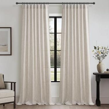 Imagem de Cortinas e cortinas semitransparentes de linho cinza bege 203 cm de comprimento conjunto de 2 painéis para sala de estar, marrom claro plissado filtro de luz cortinas grossas para sala privacidade