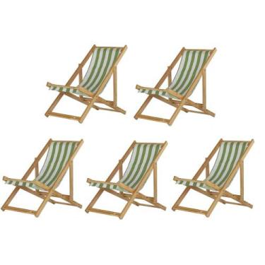 Imagem de Kit 5 Cadeiras Espreguiçadeira Preguiçosa Dobrávl Sem Braço Natural - 