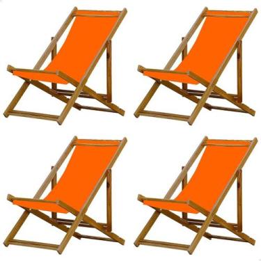 Imagem de Kit 4 Espreguiçadeiras Preguiçosa Dobrável sem Braço Mel em Madeira Ma