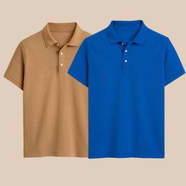 Imagem de Kit 2 Camisa Polo Masculina Básica Elegante com Botões  Estilo Casual 