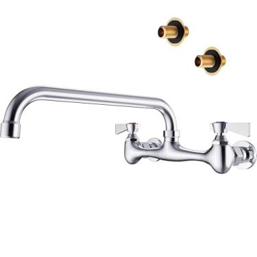 Imagem de GIMILI Torneira de pia comercial de montagem na parede com bico giratório de 20 cm polido latão cromado torneira de pia para pia de cozinha lavanderia restaurante industrial (inclui adaptadores de 90