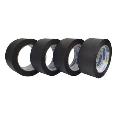 Imagem de Kit De Fita Crepe Adesiva Larga Preta 4 Rolos 48mm X 50m - Nastro, Pre