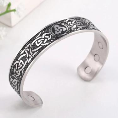 Imagem de Bracelete Pulseira Masculino Feminino Celta Tribal Aço Inox