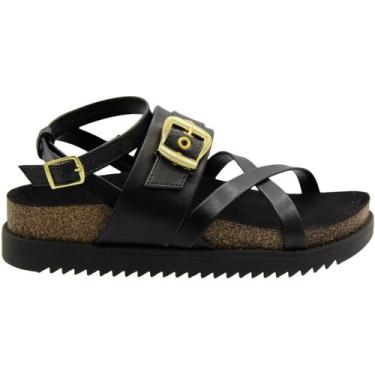 Imagem de Sandália Papete Plataforma Moleca Adorno De Fivela Feminina, Preto, 37