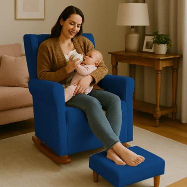 Imagem de Poltrona Aquila Amamentação Balanço e Puff Baby Marinho