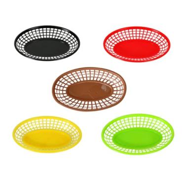 Imagem de 5 cestas de plástico ovais coloridas para servir fast food, cestas de plástico resistente de 23 x 14 cm (reutilizáveis)