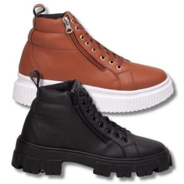 Imagem de Kit Tenis Feminino Caramelo + Bota Tratorada Preta. Estilo Skate, Balada.-Feminino