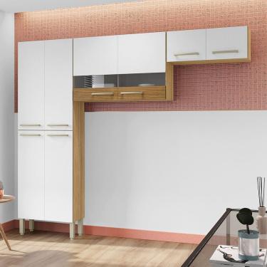 Imagem de Cozinha (Sem Balcão) 6 Portas 2 Portas de Vidro Nala Freijo/Off White/CP-Ripado Freijo - SSX Multicoisas