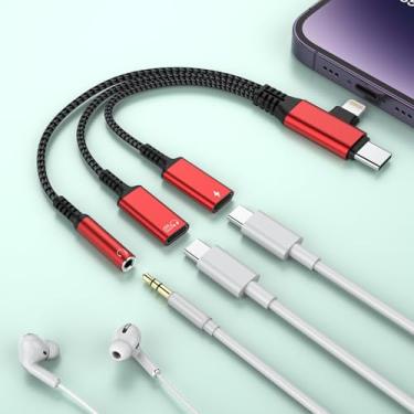 Imagem de USB C/Lightning 3 em 2 para conector de áudio de 3,5 mm + conector de fone de ouvido USB C + divisor de carregador tipo C, adaptador auxiliar Apple para iPhone 16 15 14 13 12 XR/XS/Pro Max/Plus, iPad