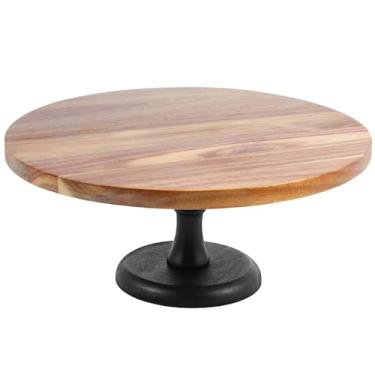 Imagem de LCZNXJJY Suporte de bolo de madeira de acácia, suporte de bolo redondo de 30,5 cm, suporte de pedestal removível para cupcake, suporte de sobremesa redondo, suporte de exibição de bolo multifuncional