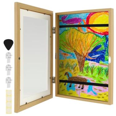 Imagem de DJAPWPX - Moldura de arte infantil de 1/2/4 peças, abertura frontal, moldura de arte infantil mutável, comporta 50 a 100 obras de arte para projetos de arte infantis (1, madeira)