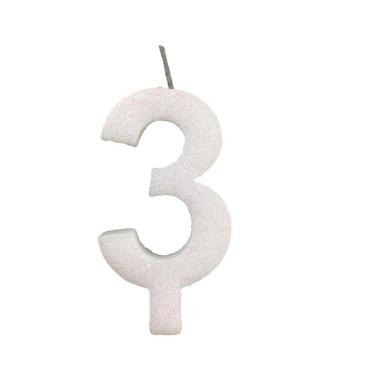 Imagem de Vela De Aniversário 3 Branca Glitter