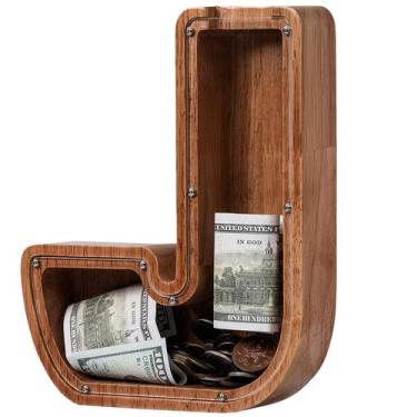 Imagem de Money Bank Ladenk, letra grande de madeira, J, cofrinho de 23 cm