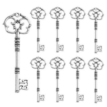 Imagem de Skeleton Key Charms Aokbean, 20 peças de metal vintage, 8 cm, prata