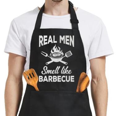 Imagem de Avental masculino SANDJEST Funny BBQ Grilling Kitchen Pockets