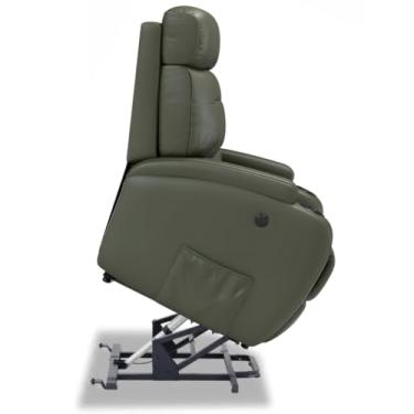 Imagem de Poltrona do Papai Reclinável Elétrica Bivolt Lift com Sistema de Elevação Em Couro Bovino - Modelo Florença Damie (Verde Militar)