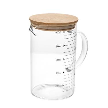 Imagem de Jarra de Vidro Medidora C/Tampa Hermética de Bambu 1 Litro Wolff