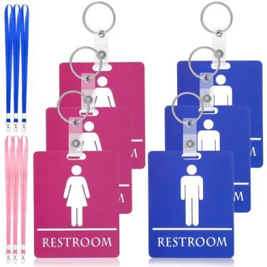 Imagem de YBEATY 6 peças de chave de passagem de banheiro com porta-chaves com cordão PVC passes de banheiro para sala de aula, escritório, família, restaurante, vaso sanitário, posto de gasolina, mulheres