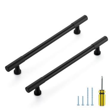 Imagem de Ravinte Decor Pacote com 12 puxadores pretos de armário de cozinha, alças pretas foscas com orifício central de 16 cm para gavetas de cômoda