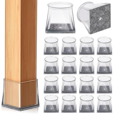 Imagem de 32 peças de protetores de piso de perna de cadeira quadrados, protetores de piso para cadeiras, almofadas de perna de móveis de feltro de silicone transparente, protegem pisos, antiarranhões reduzem o