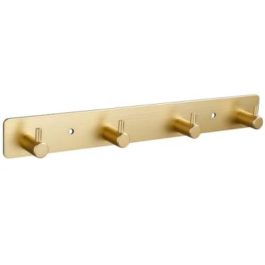 Imagem de Ganchos de alumínio anodizado dourado, porta-chaves moderno montado na parede com quatro ganchos, acabamento resistente à ferrugem, configuração simples para casa, escritório e entrada