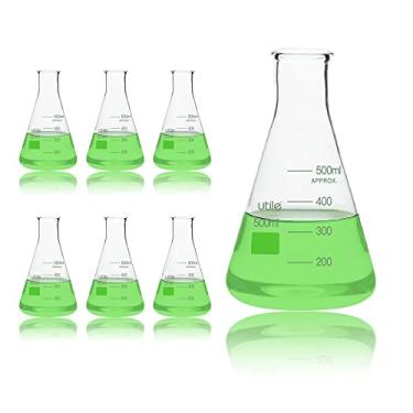 Imagem de Utile Conjunto de Frascos Erlenmeyer de Vidro, Frascos Erlenmeyer de Boca Estreita de 500 Ml, 6 Unidades de Frascos Cônicos de Vidro Borossilicato 3.3 para Laboratório com Graduação Impressa, 4016.050