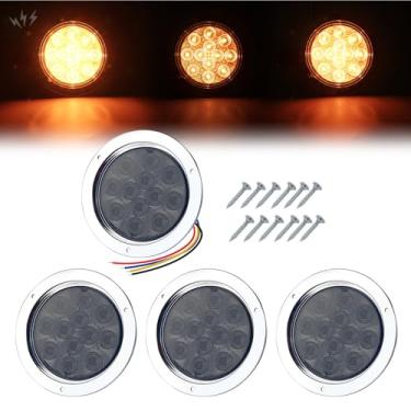 Imagem de TMH (Pacote com 4 luzes traseiras de 10 cm, lentes fumê âmbar, estroboscópicas, 12 LEDs, moldura cromada, à prova d'água, luz estroboscópica sólida e intermitente, 12 V para caminhão, trailer, ônibus