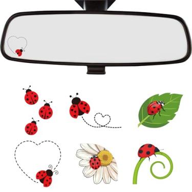 Imagem de Dazoratix Decalque de espelho retrovisor de joaninha - 6 peças de adesivos de janela de visão traseira de carro de vinil Lady Bug engraçados à prova d'água pequenos acessórios de para-choque para