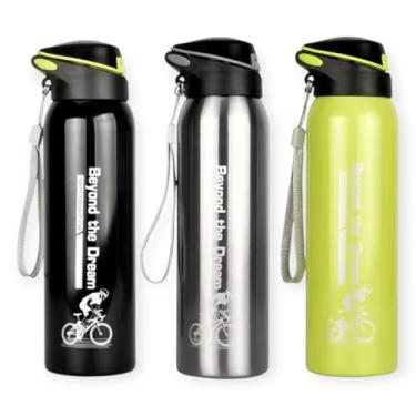 Imagem de Garrafa Térmica para Ciclismo em Aço Inox, 500ml, Preta, Com Bico Retrátil de Silicone à Prova de Vazamento, Design Esportivo (Preta)