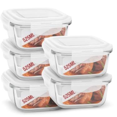 Imagem de Conjunto de Potes de Vidro com Tampa Hermética - 4 Unidades 525ml, Tampa Selada com Válvula de Ar, Ideal para Marmita de Vidro, Congelador e Frigorífico(KIT 5 UNIDADES)