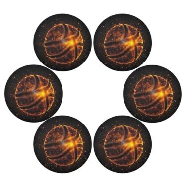 Imagem de Wassud Jogo americano conjunto de 6 tapetes redondos dourados de basquete para cozinha e jantar tapetes laváveis resistentes ao calor decoração de mesa 39 cm