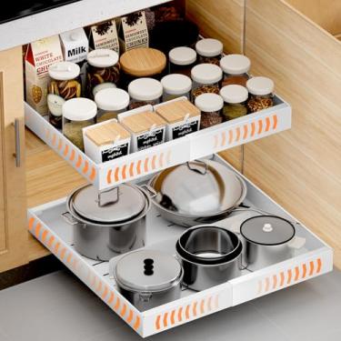 Imagem de 1 pacote organizador de armário com largura expansível (30,5 cm a 50,8 cm) e profundidade de 53 cm, gavetas deslizantes ajustáveis para cozinha, armários com 3 trilhos deslizantes, painel magnético