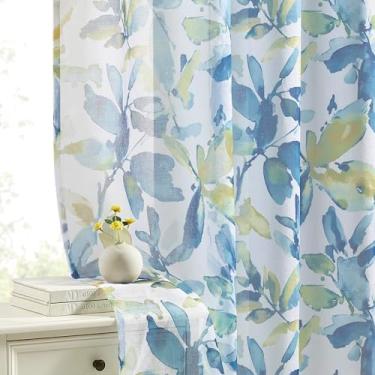 Imagem de Conkov Cortinas transparentes Farmhouse 182 cm de comprimento para sala de estar, tratamento de janela com estampa de folhas estilo boho, filtro de luz, varão para quarto, conjunto de 2 painéis, 127