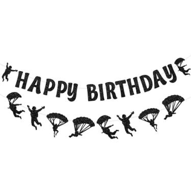 Imagem de Decorações de aniversário de paraquedismo, céu mergulho, feliz aniversário, faixa preta com glitter, guirlanda, paraquedas, parapente, decoração pendurada, esportes extremos, aventura, paraquedismo