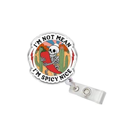 Imagem de OKOMCM Carretel retrátil para crachá I'm Not Mean I'm Spicy, tamanho esqueleto, 5 cm, clipe de cinto, cordão de crachá, acessórios sarcásticos de humor adulto, presentes DIY para colegas de trabalho e