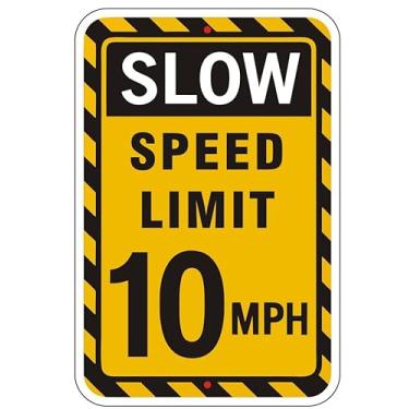 Imagem de Pacote com 2 placas de trânsito de limite de velocidade lenta de 26 x 30 cm, placa de trânsito de metal refletivo de grau de engenheiro para estradas, calçadas e áreas de estacionamento, alumínio