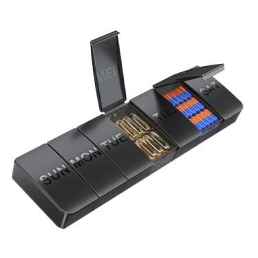 Imagem de Organizador semanal de pílulas, caixa de medicamentos portátil com compartimentos grandes, estojo de comprimidos diário para vitaminas, óleo de peixe e suplementos, recipiente de comprimidos de viagem