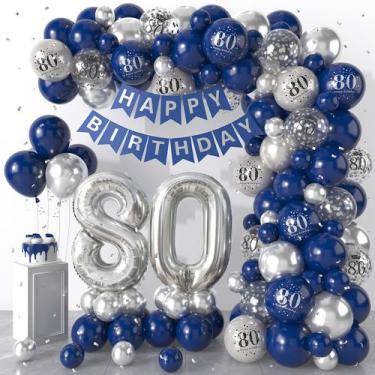 Imagem de Decorações de aniversário Dagelar 80th Navy Blue Silver