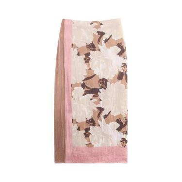 Imagem de Saia Midi Feminina De Cintura Alta Com Estampa E Efeito Amassado Estil