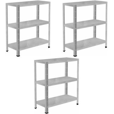 Imagem de 3 Estantes Armário De Aço Multiuso 60cm Resistente 3 Bandejas Para Loj