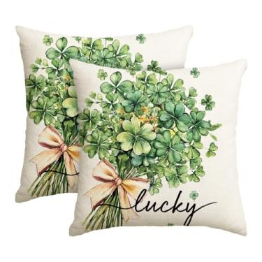 Imagem de AVOIN colorlife St Patricks Day Lucky Clovers Bouquet Fronhas, 45 x 45 cm, capa de almofada de trevo decoração para sofá conjunto de 2