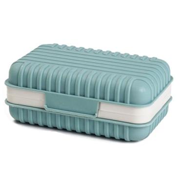 Imagem de 1 suporte de sabonete à prova de vazamento com tampa e bandeja de drenagem – Saboneteira de banheiro elegante para casa, viagem e academia, azul,