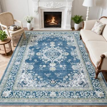 Imagem de WEZVIX Tapete lavável de 20 x 25 cm para sala de estar, tapete grande floral vintage tradicional, tapete boho macio para sala de jantar, quarto de hóspedes, escritório, quarto de crianças, casa de