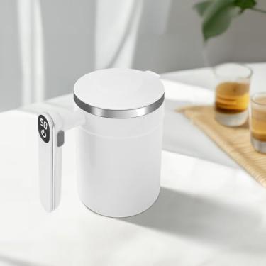 Imagem de Caneca de café de agitação automática de aço inoxidável, caneca de café com agitação automática, copo térmico 400 ml com alça para mistura de café/leite/chá e proteína em pó (branca)